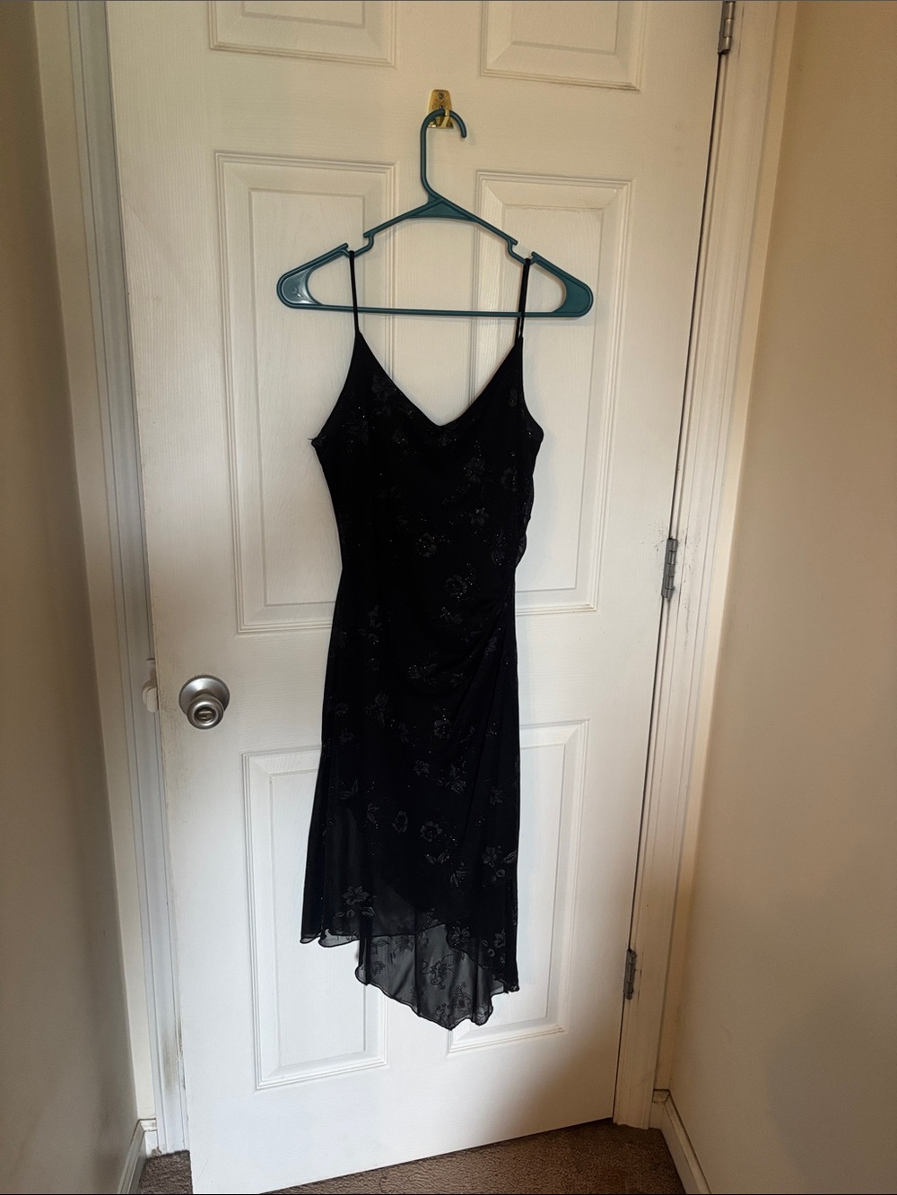 Taboo Black Asymmetrical Slip Dress with Subtle Embroidery